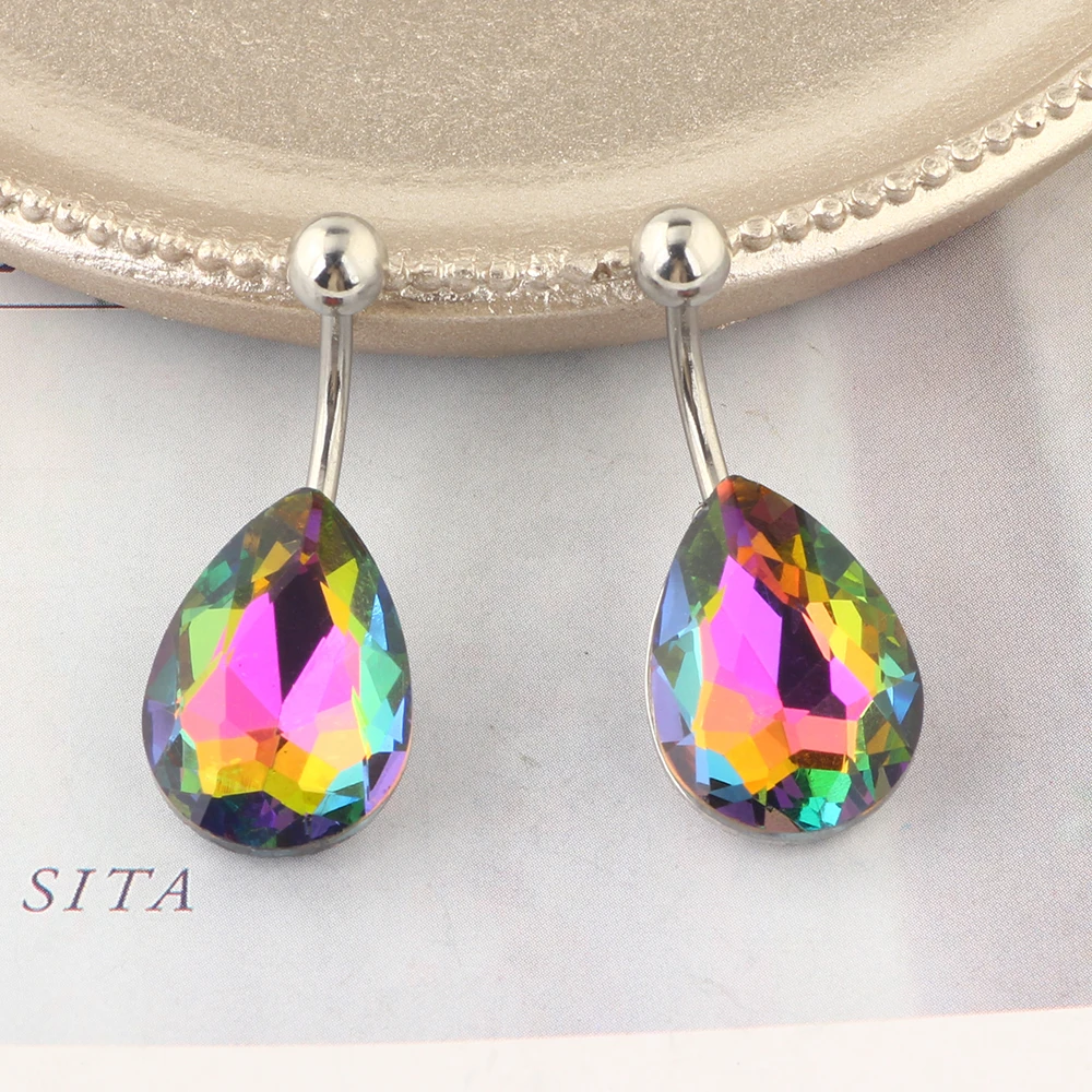 JUNLOWPY 14G Belly Button Rings Dangle for Women Surgical Steel Navel Rings Body Piercing Jewelry