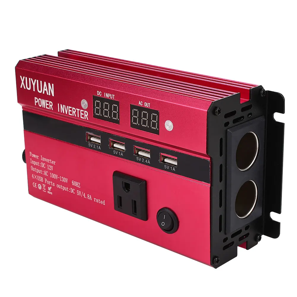 Vehemo 600 Вт пик DC12V к AC110V авто Инвертор автомобильный инвертор открытый красный алюминиевый сплав автомобиля солнечной энергии инвертор светодиодный