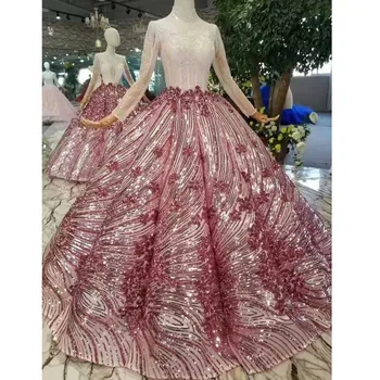 

BGW 22515ht Luxury Sparkly Prom Dresses Floor Length Curve Shape Ball Gown Evening Party Dresses Long With Sequins High Neck