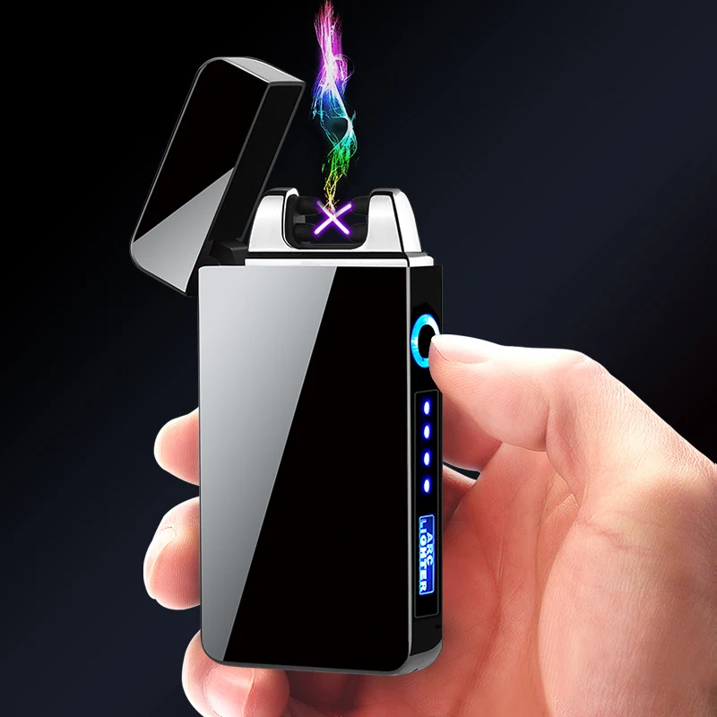 

Windproof Dual Arc Lighter Plasma Flameless Rechargeable Electric Lighter for Cigarette Candle with LED Power Display