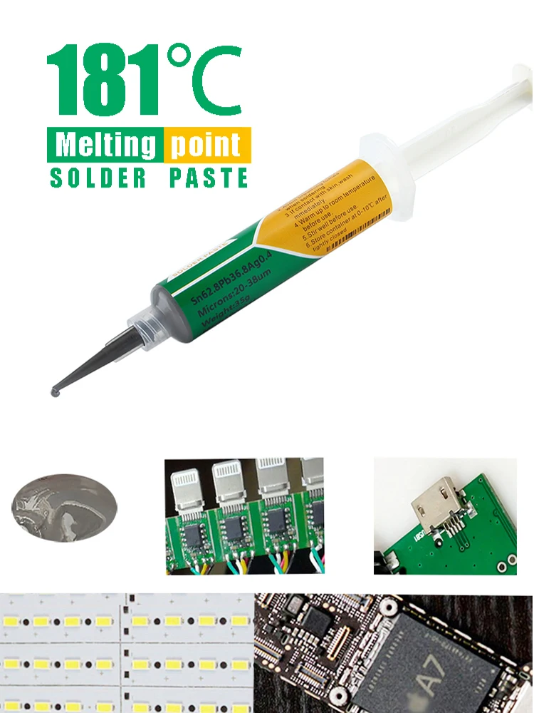 Needle tube solder paste sn62.8pb36.8ag0.4 melting point 181 ℃ SMD welding SMT patch maintenance mobile  components solder paste