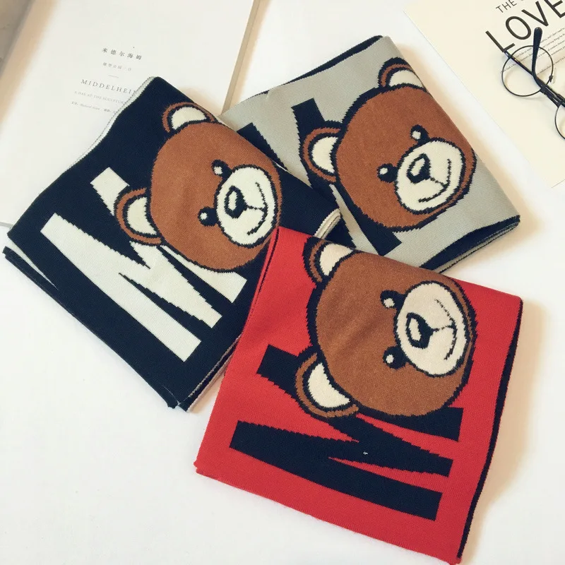 

Fashionable new cartoon bear children's scarf versatile M letter reversible knitting yarn baby scarf scarf