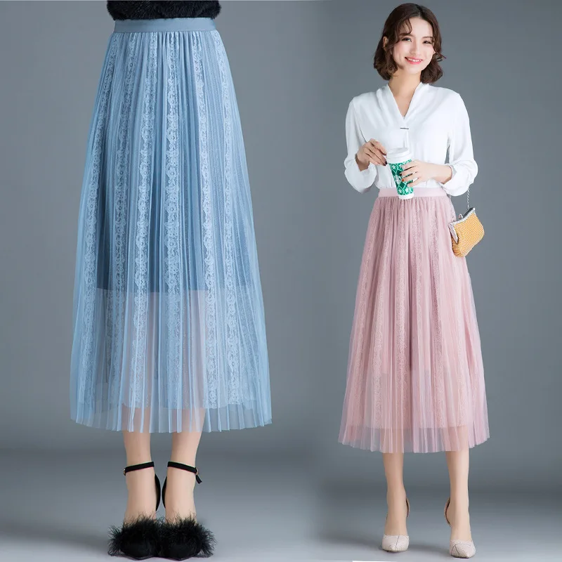 

Velvet Skirt Women's 2020 Autumn And Winter New Style Korean-style Black Lace A- line Skirt Korean-style Pleated Skirt
