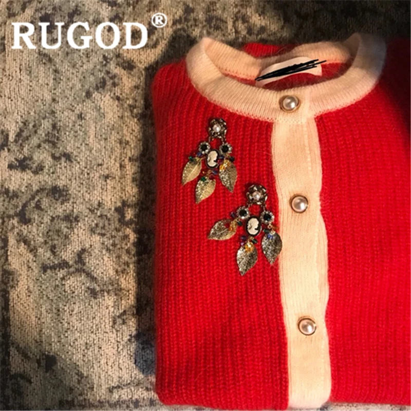 RUGOD осенний теплый свитер кардиган для женщин с круглым вырезом тонкий жемчужный вязаный свитер на пуговицах Модный женский элегантный милый свитер