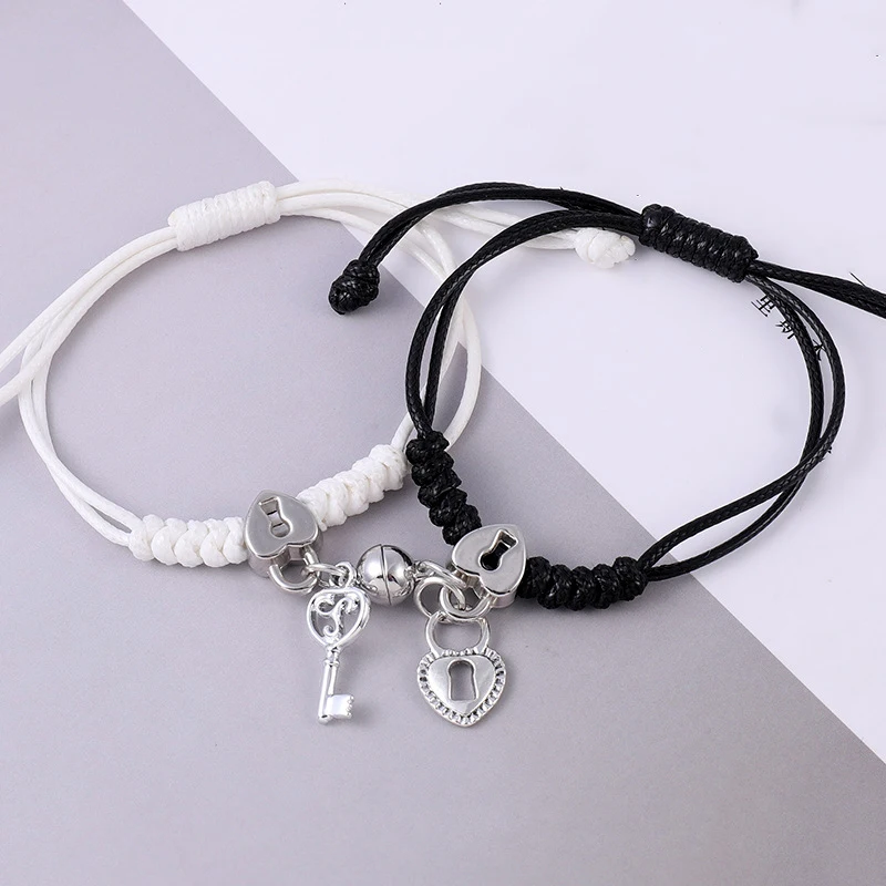 2Pcs/set Couple Bracelet For Women magnetic attraction ball Heart Key Lock Link Jewelry bracelet jewelry