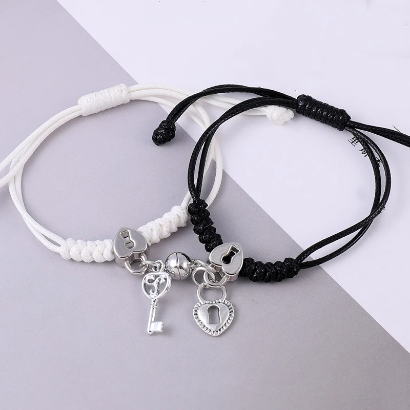 2pcs Couple Lock & Key Charm Magnetic Heart Bracelet  Couple bracelets  leather, Matching jewelry for couples, Matching couple bracelets