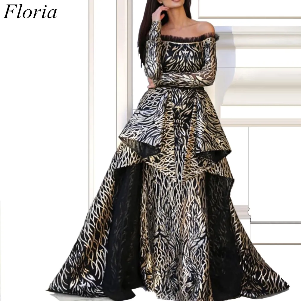 

Plus Size Special Dubai Evening Dresses Long Formal Dresses 2019 Long Sleeves vestidos de fiesta de noche Black Prom Party Gowns