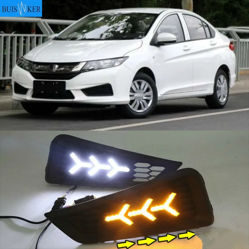 

Дневные ходовые огни для Honda City 2015, 2016, дневсветильник ходовые огни с желтыми указателями поворота, 12 В, 1 комплект