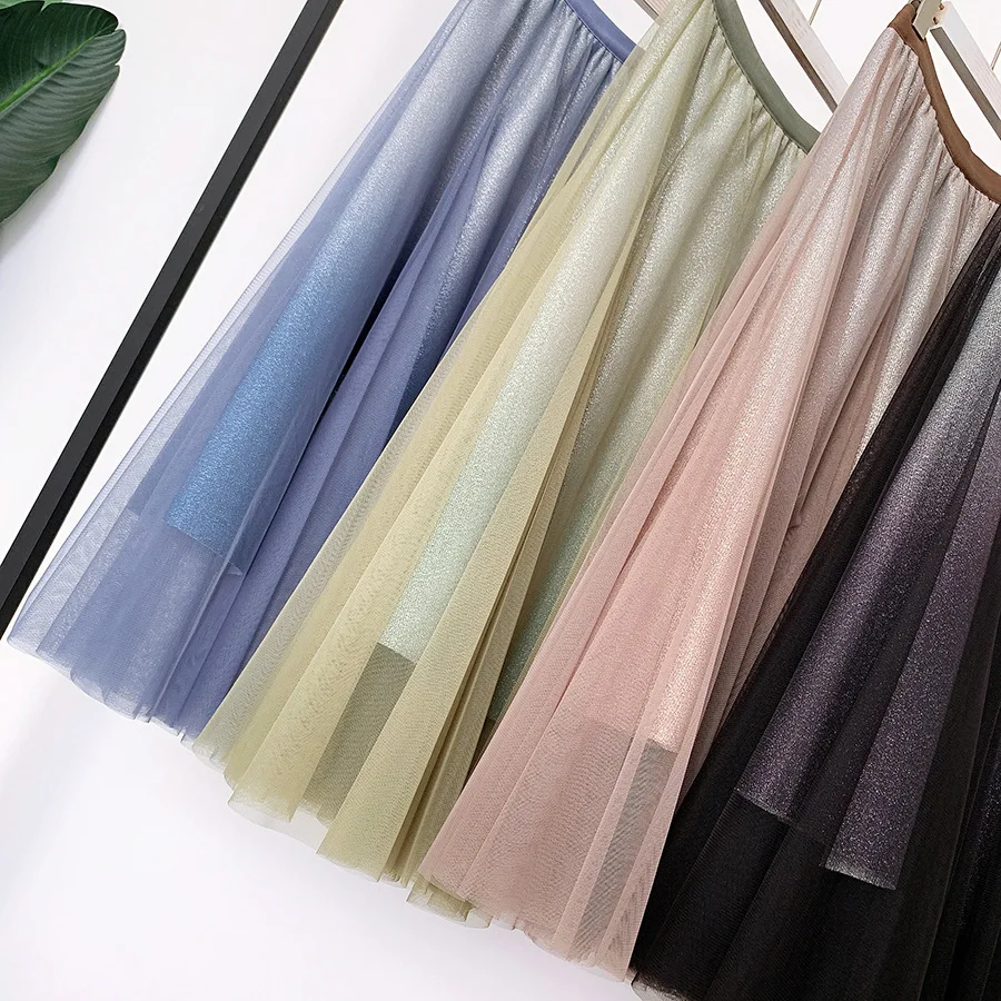 blue skirt SISHION New Arrival Long Women Skirt WF0049 High Waisted Tulle Gradient Color Black Khaki Green Blue Elegant Ladies Skirt black skirt