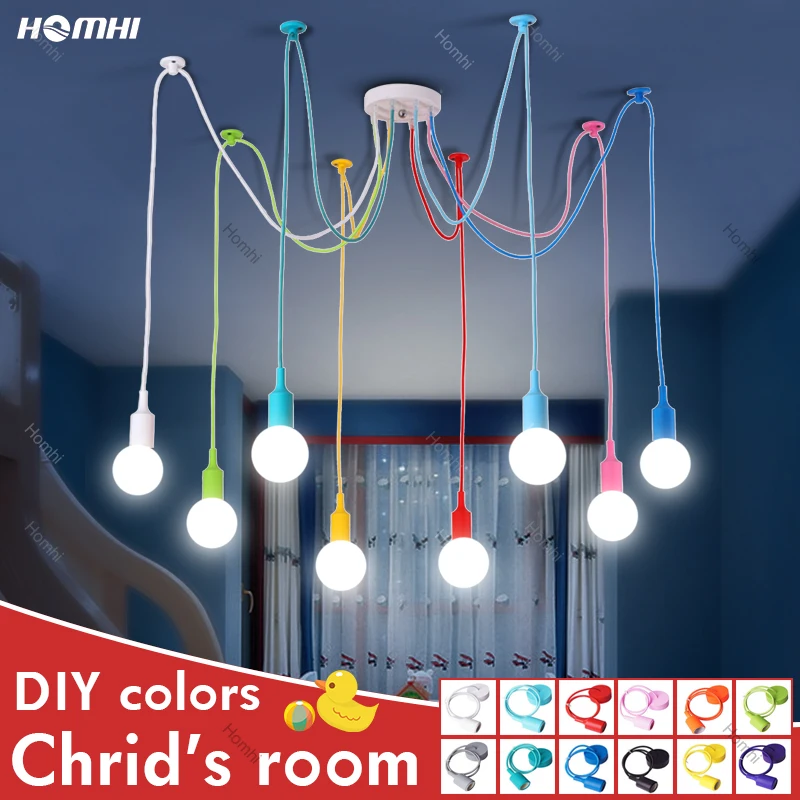 Chandelier Nursery Ceiling Nordic Child S Deco Color E27 Modern Pendant Ceiling Lamps Silicone Led Chandelier Spider Living Room Chandeliers Aliexpress