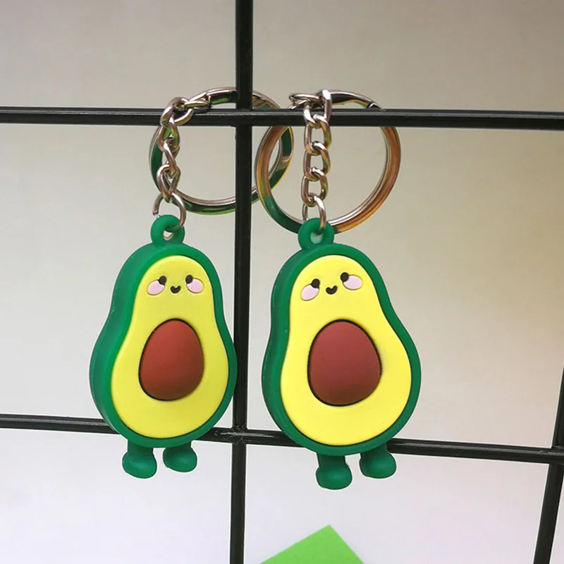 Cute Simulated Fruit Avocado Keychain Soft Resin Smiling Avocado Keyrings Couple Jewelry Women Fashion Wedding Party Small Gift