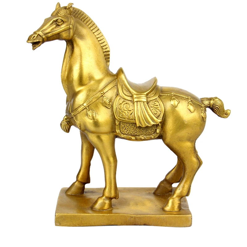 HORSE FIGURINE EQUINE STATUE MINIATURE GOLD METAL SCULPTURE ANIMAL HOME DECOR 