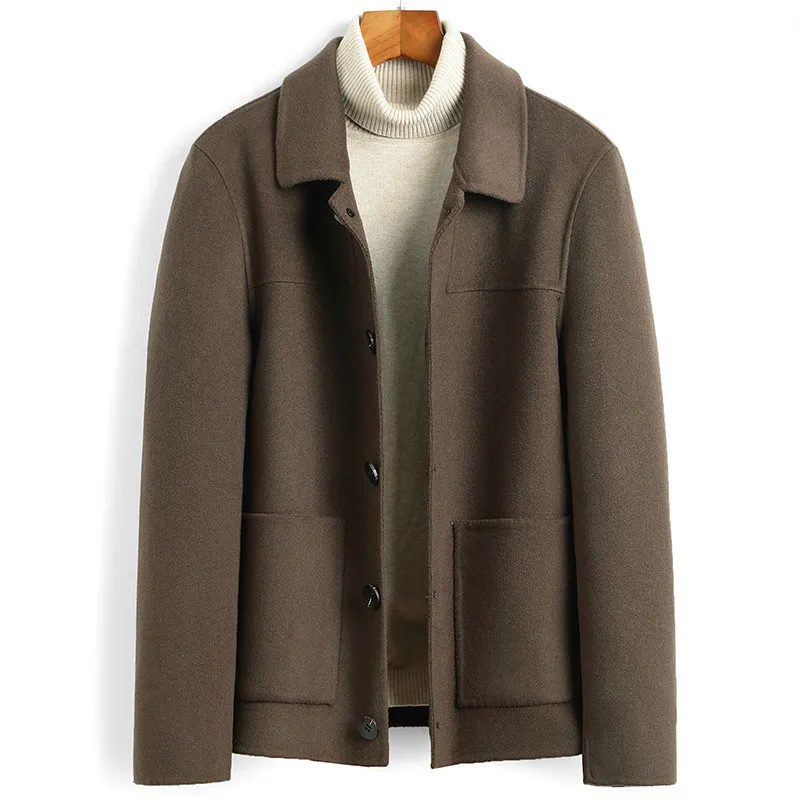 

Short Wool Coat Men Double-sided Spring Autumn Woolen Jacket Men's Coats Overcoat Casual Jackets Casaco Masculino 5021 KJ3591