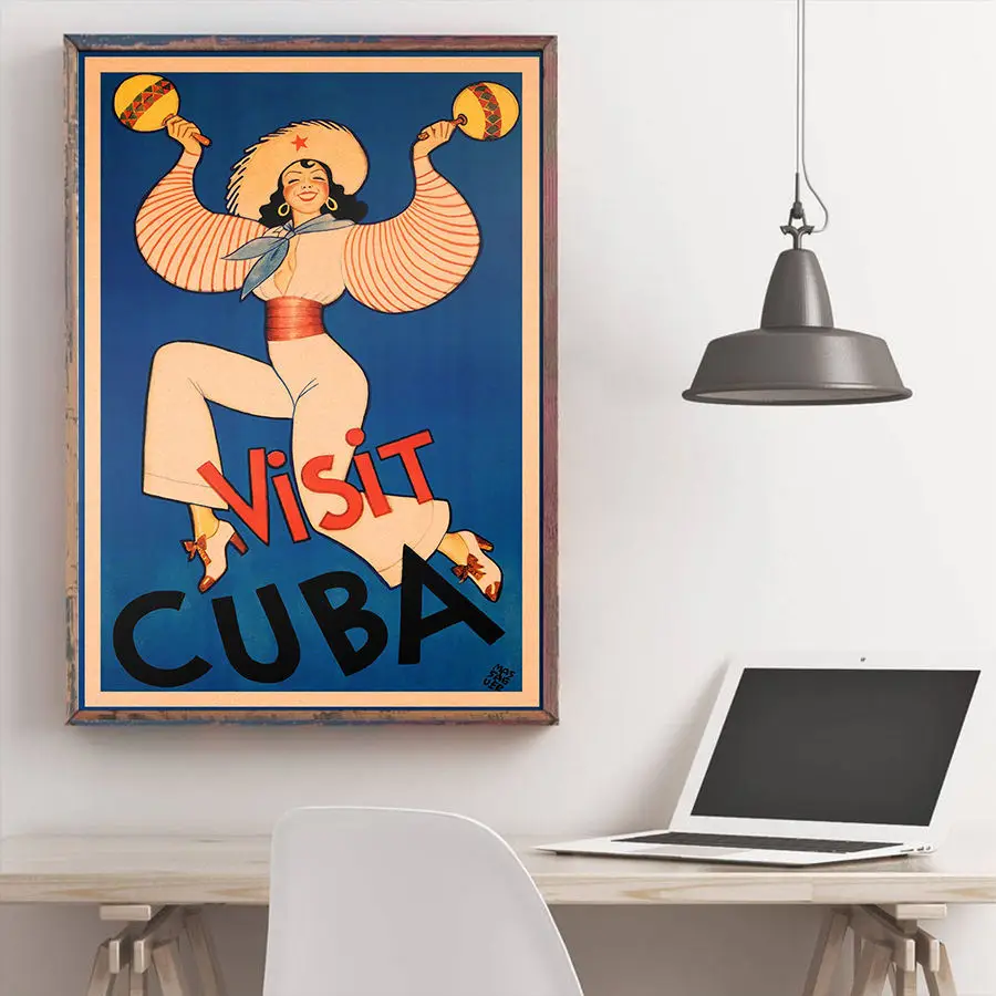 Cuba Пейзаж Плакат ручная роспись праздник рисунок стены Искусство Наклейка оберточная бумага в винтажном стиле отель гостиная домашний декор 42x30 см