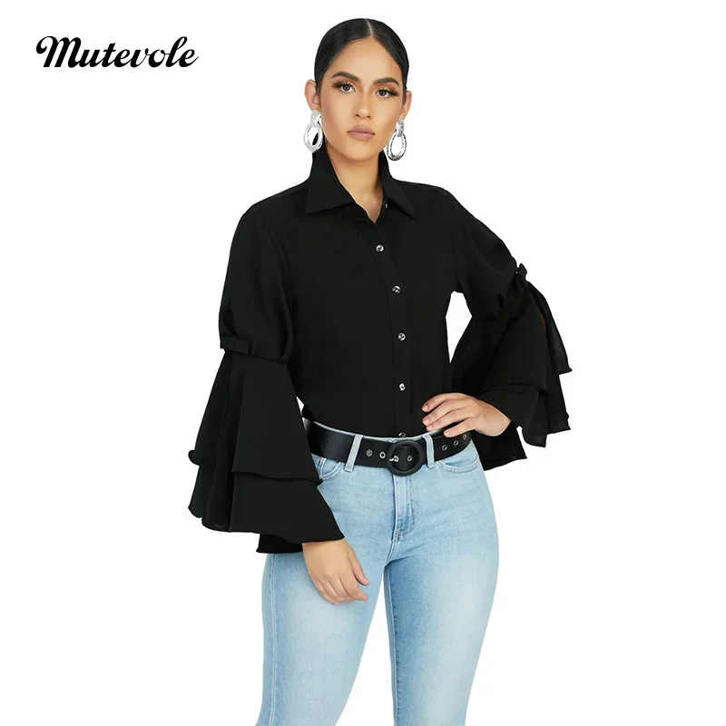 Mutevole Для женщин нарядное расклешенное платье рубашка с длинными рукавами блузки