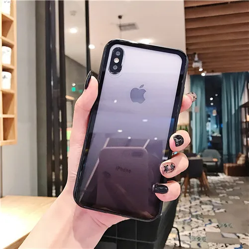 Роскошный прозрачный градиентный телефонный чехол для iphone XS Max XR 7 8 6s 6 plus акриловый пластиковый чехол карамельный цвет мягкий силиконовый край - Color: as picture