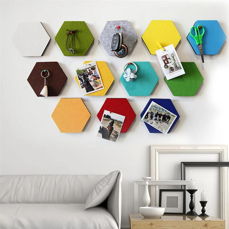 10 個フェルトボードコルク写真壁背景パネル壁フェルトカラフルな六角形形状コルクボードのための家の壁の装飾 Null Aliexpress