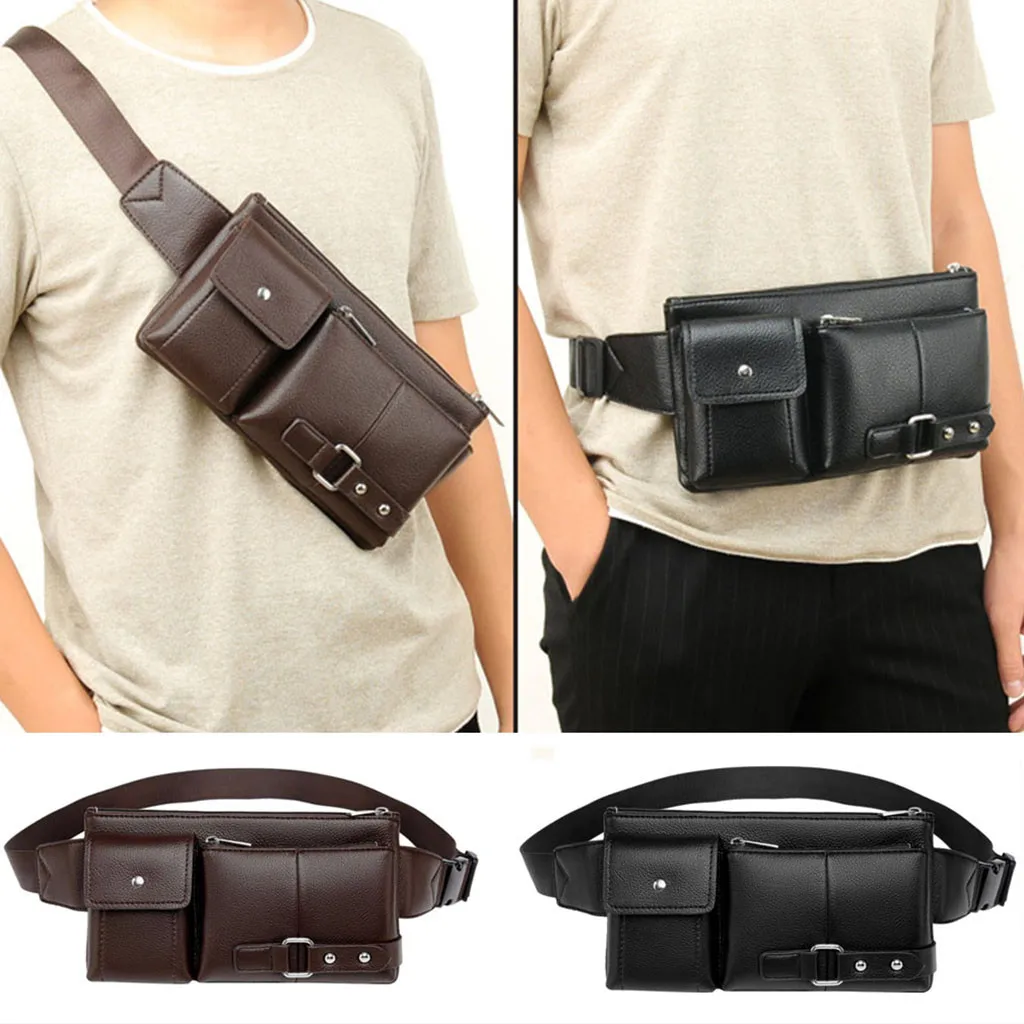 Multi-function Men PU Sling Pack Chest Shoulder Crossbody Bag Biker Satchel Waist Purse For Outdoor Sports New