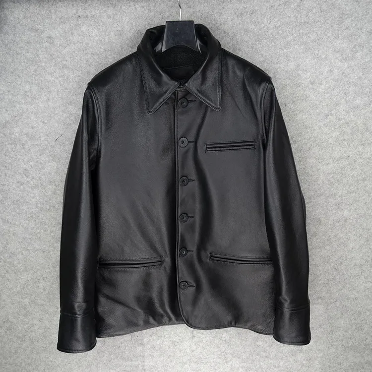 

Free shipping.Brand new classic mens cowhide Jackets,quality men thick genuine Leather jacket.sales casual warm long coat,