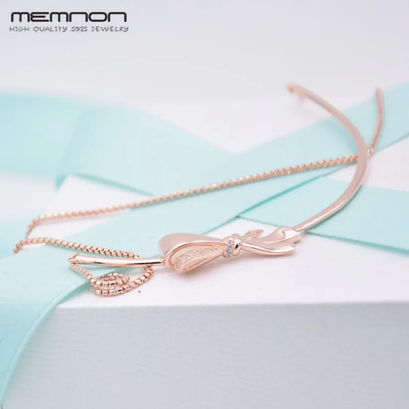 Memnon, розовое золото, цепочка с бантом, ожерелье s для женщин, серебро 925 пробы, подвеска с бантом, серебро 925, ожерелье, хорошее ювелирное изделие NC7233R