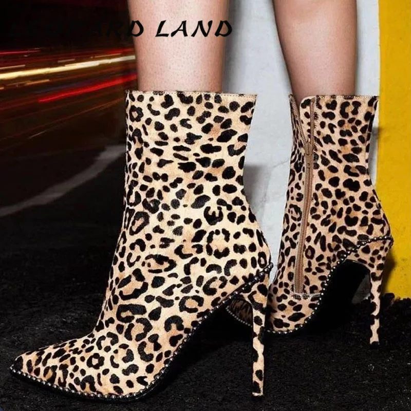 LEOPARD LAND/ г. Женские ботинки на высоком каблуке с леопардовым узором, Размеры 35-42, ботинки с высоким каблуком, украшенные леопардовым принтом, JXQ-333-108