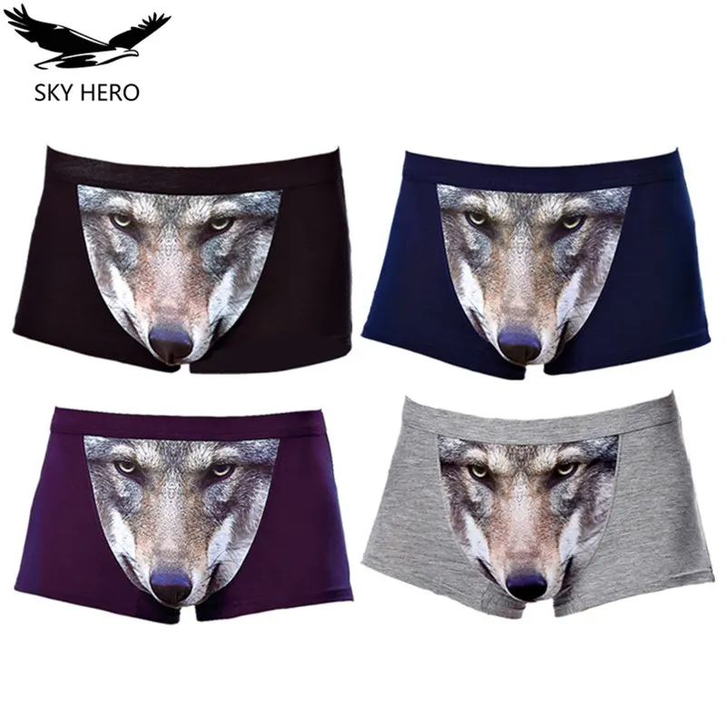 

4pcs/Lot Panties with a Wolf Male Underwear Boxer Shorts Underpants Modal Men Boxers Funny Soft Man Plus Size Boxers