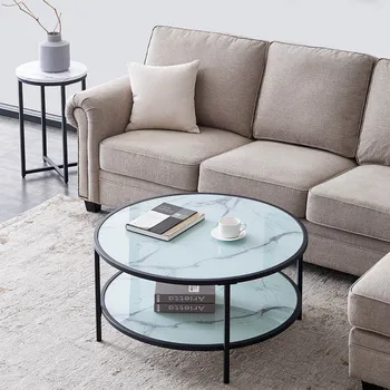 

Glass Coffee Table with Large Storage Space Tea Table End Table For Office Round Magazine Table Shelf Living Room Furniture (2)