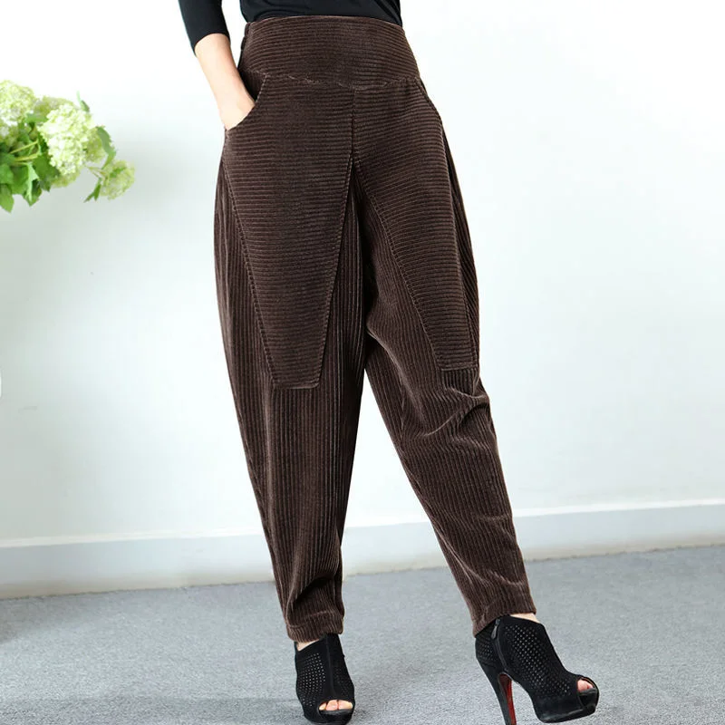 2021 Spring And Autumn Thick New Corduroy Womens Cargo Children's Loose Large Harem Velvet Casual Small Leg Radish Pants Oodji women s suit jacket corduroy double breasted autumn women clothes woman clothing blazers for womens new in outerwears coat 2023