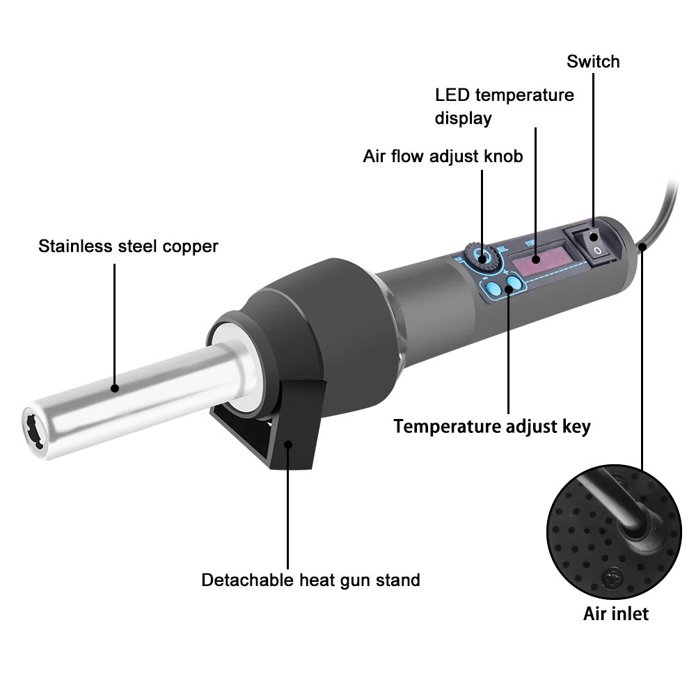 8018 650W Degree LCD Adjustable Electronic Heat Hot Air Gun Desoldering Soldering Station IC BGA+ 3 Nozzle SMD rework station