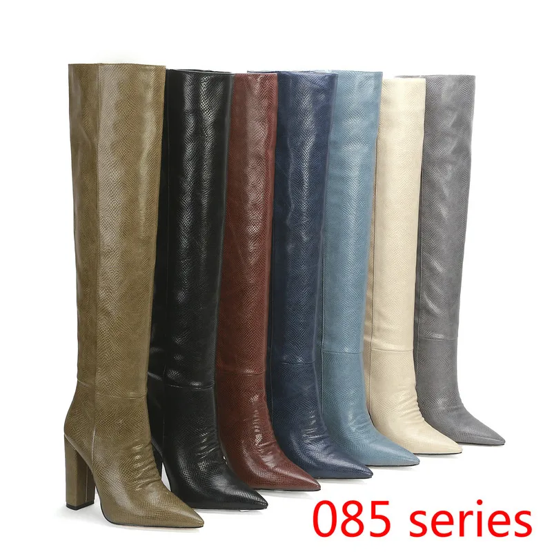 Women's knee-length suede high boots pointed toe thick heel set foot long boots ladies large size winter high heel boots