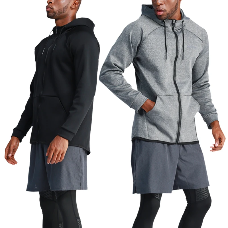 Мужская куртка для бега, спортивное пальто для спортзала, фитнеса, с длинным рукавом, спортивная одежда, толстовки на молнии с капюшоном, мужские тренировочные куртки, толстовки, топы