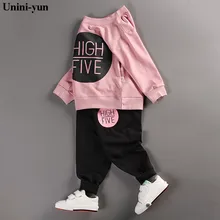 Коллекция года, новые осенние комплекты одежды для маленьких мальчиков и девочек, спортивный костюм хлопковый спортивный костюм из 2 предметов футболка с рисунком+ штаны, комплекты детской одежды