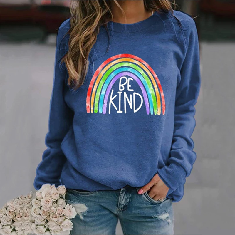 Элегантные женские толстовки с радужным принтом Be Kind Женская толстовка