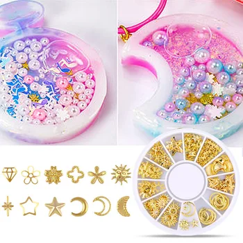 

Jewelry Metal Manicure Geometry Rivet Rhinestone Heart Diamond Hollow Circle Gold Resin Mold For UV Frame Resin Jewelry Filling