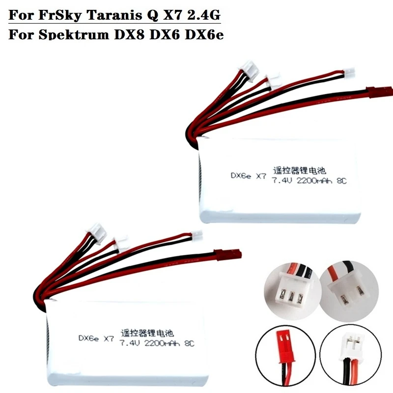 Batteria Lipo 7.4V 2200Mah Per Frsky Taranis Q X7 Dx6E Dx6 Trasmettitore Spek(Dx8 Rc Ricambio 2S Batteria Ricaricabile 2 Pezzi