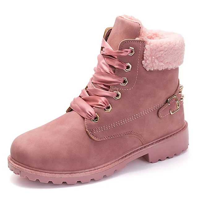 Женские зимние ботинки; женские ботильоны; женские зимние ботинки; женская обувь; сезон осень; женские Ботинки martin на шнуровке - Цвет: Pink