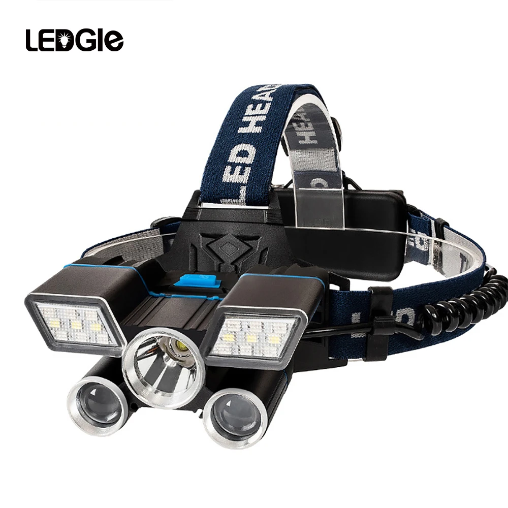 LEDGLE, регулируемый светодиодный налобный фонарь, USB Перезаряжаемый фонарь, 16000 люмен, Ультра-яркий, вращающийся для кемпинга