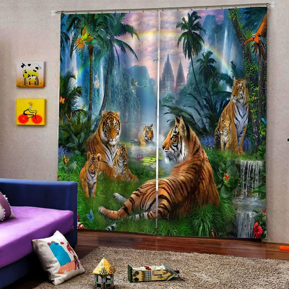 animal tiger curtains nature scenery Customized 3D Blackout Curtains Living Room Bedroom Hotel Window curtains