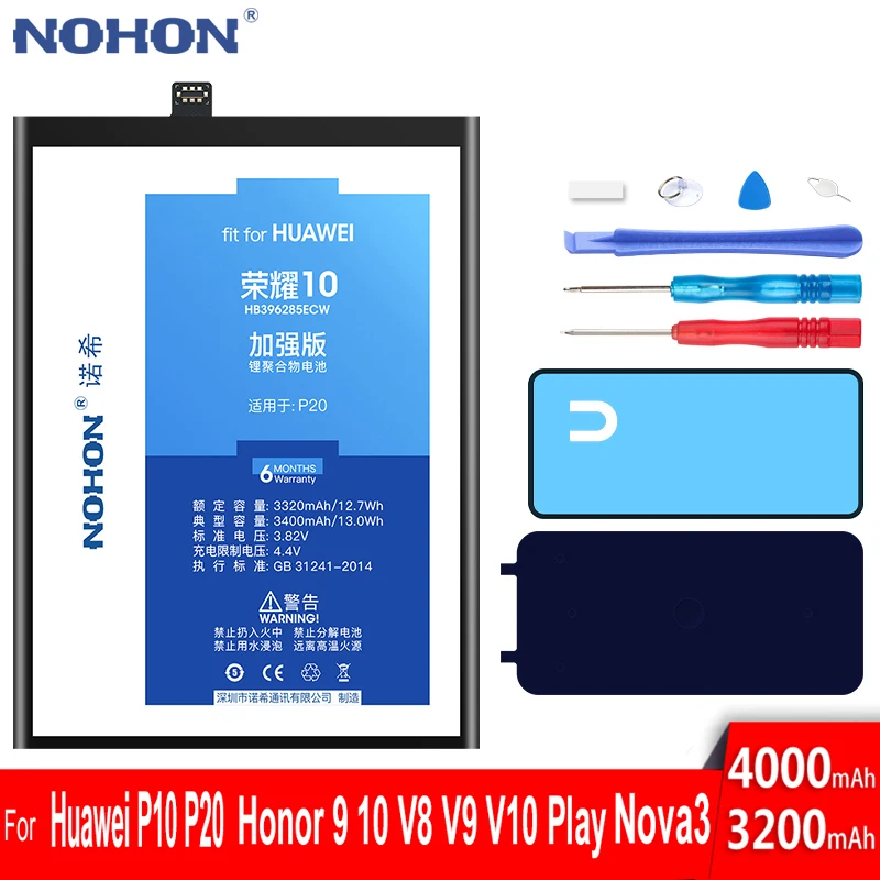 Оригинальный аккумулятор NOHON для huawei P10 Plus P20 Honor 9 View 10 V8 V9 V10 8X Play Nova 3 мобильного
