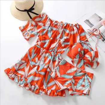 

Women Printed High Waist Push Up Bikini Set Swimwear Bathing Suit with Cover Up Summer Sexy Swimming Beachwear Biquinis Swimsuit