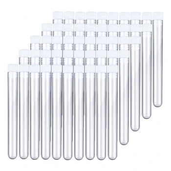 

200Pcs Clear Plastic Test Tube with Cap 12X100mm U-Shaped Bottom Long Transparent Test Tube Lab Supplies