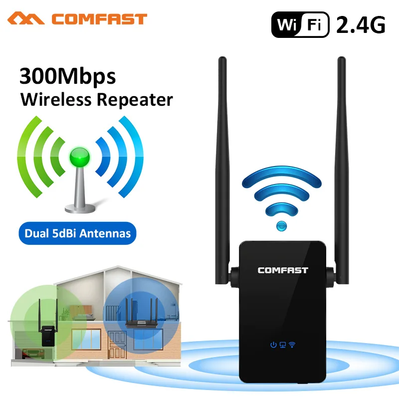 2.4G WiFi Repeater 300Mbps Repetiteur Wifi 2 Wi Fi Antenna Network Wifi Range Extender Signal Booster Repetidor For Home Office