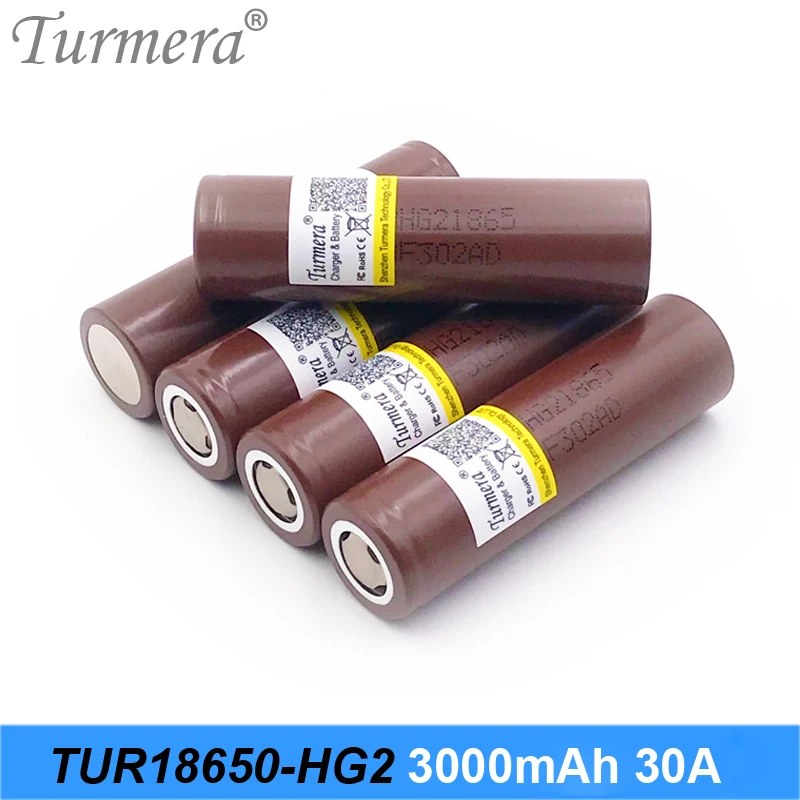Turmera inr18650 hg2 18650 3000 мАч 20a 30a Высокая утечка для Электрическая отвертка в виде сигареты шуры батарея TUR-HG2 3000 мА-ч