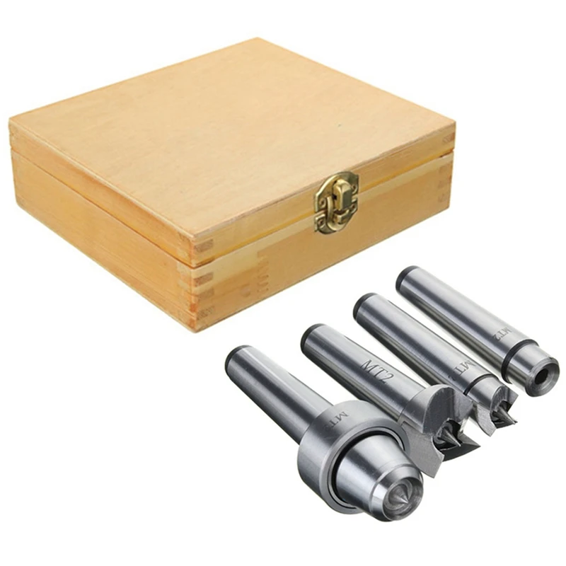 

4Pcs MT2 Wood Lathe Live Center+Drive Spur Cup Arbor Metal With Wooden Case Set