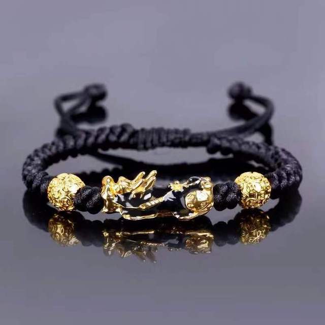 Shui Obsidian Stone Beads Bracelet Men Women Unisex Wristband Gold Black Pixiu Wealth and Good Luck Color Changing Bracelet
