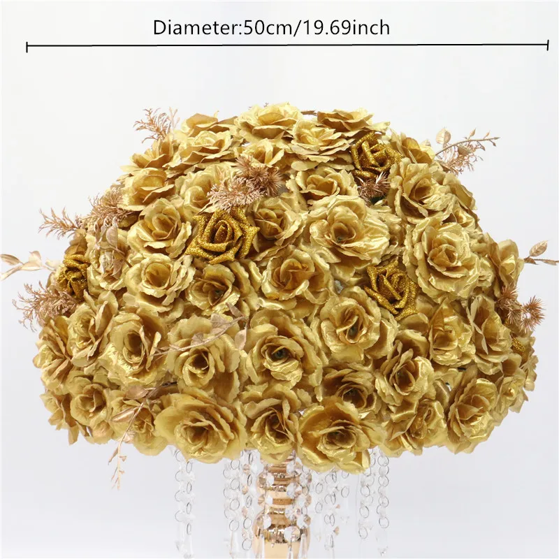50cm flower ball На заказ Золотой Серебряный Арка ряд цветов стол центральный искусственный цветочный шар для свадьбы реквизит декоративный фон Роза лоза кленовый лист - Цвет: 50cm flower ball