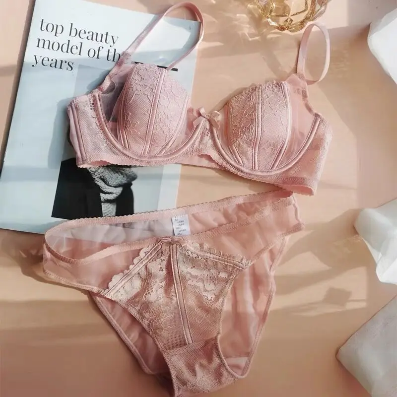 PINK LADY Half Cup Satin Bra Set