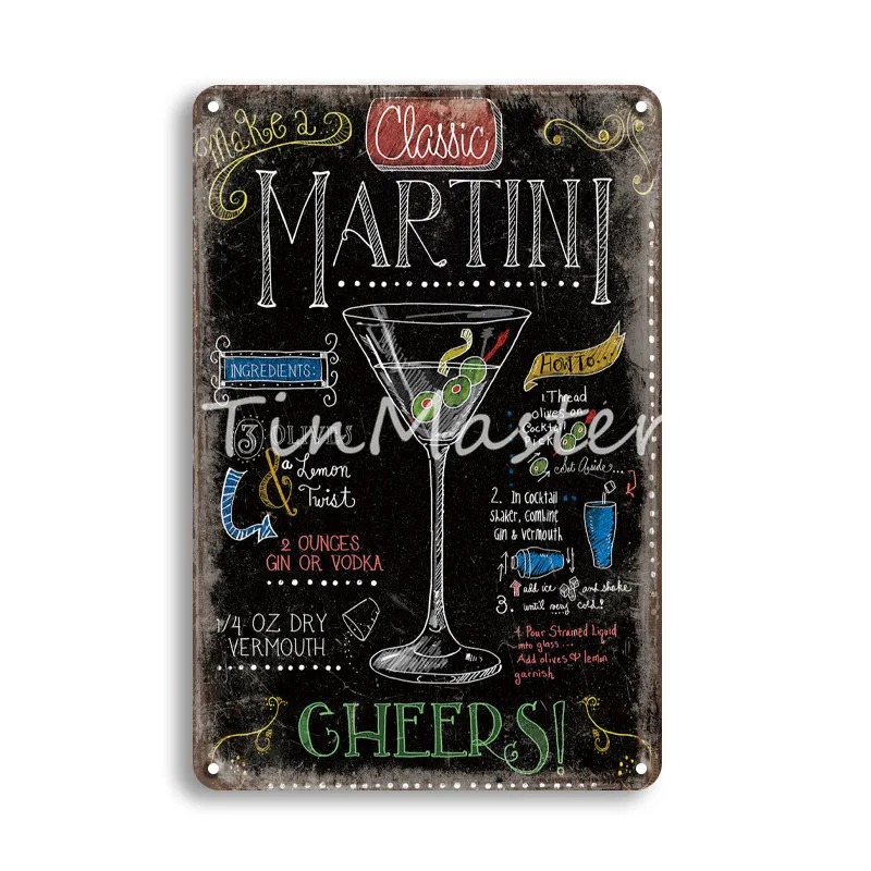 Mojito Martini Коктейльная металлическая настенная жестяная вывеска ирландский паб