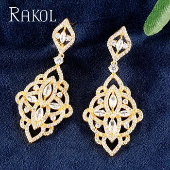

RAKOL Vintage Cubic Zirconia Square Cutout Pendant Earrings For Women Wedding dinner party anniversary birthday jewelry RE02366K