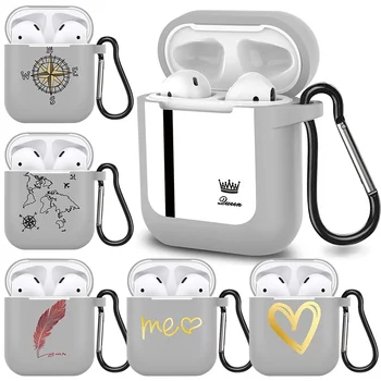 

Gray Case for airpods 1&2 Cases Love Heart Daisy Soft Silicone Case For Apple AirPods Earphone Cover Letter Plane Map Compass